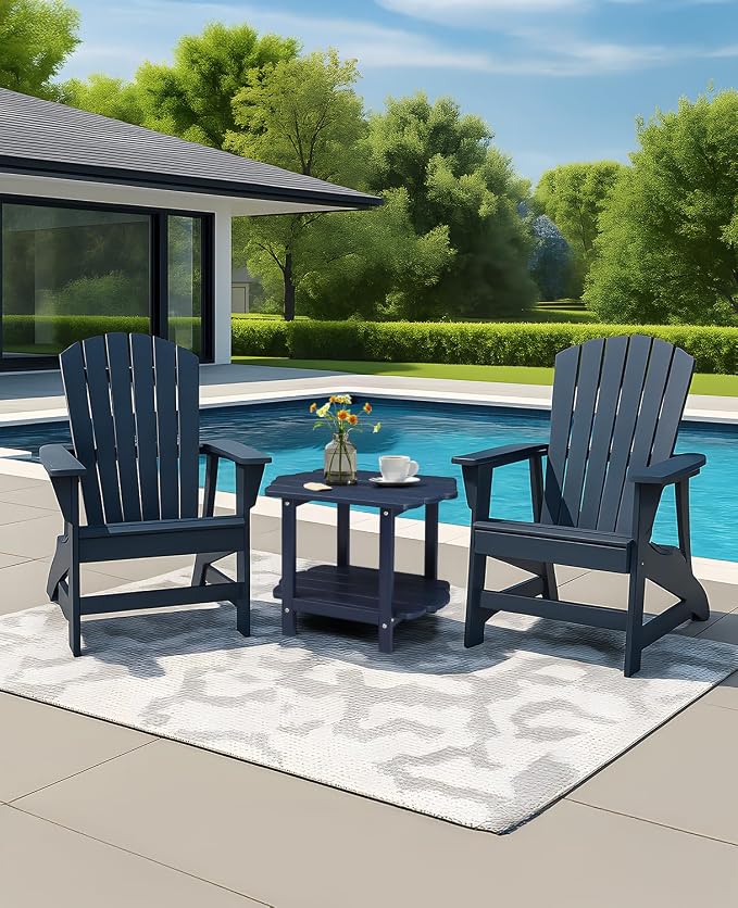 Outvita Adirondack Side Table, 24 Inch Square Outdoor End Table, HDPE Weather Resistant Coffee Table for Patio Balcony Deck Garden, Blue
