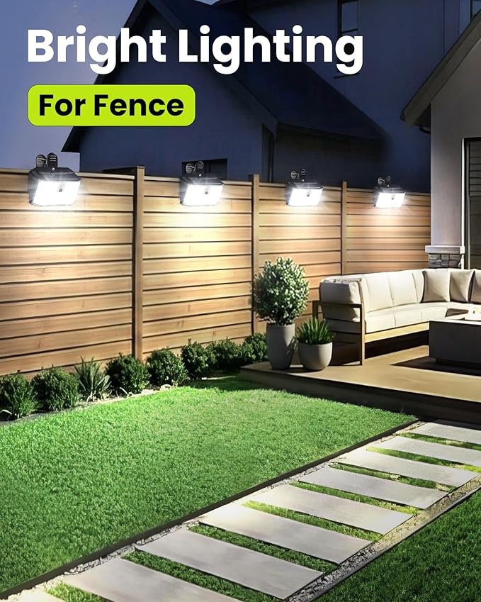 Clip on Solar Lights Outdoor with Motion Sensor, 800LM 176LED Solar Fence Lights Outdoor Waterproof, 3 Modes & Portable Security Lights for Chain Link Patio Deck Yard Garage (1Pack)