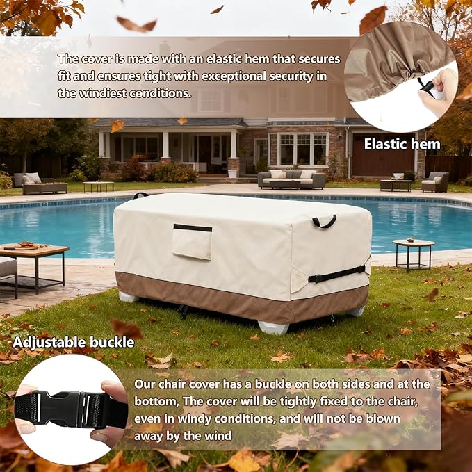 Outdoor Waterproof Lounge Chair Covers for 4-6 Stackable Patio Chaise Lounge Chairs,Heavy Duty Durable Chaise Loungers Cover for Stacked Pool Lounge Chairs,80'' L x 32" W x 40" H,Beige