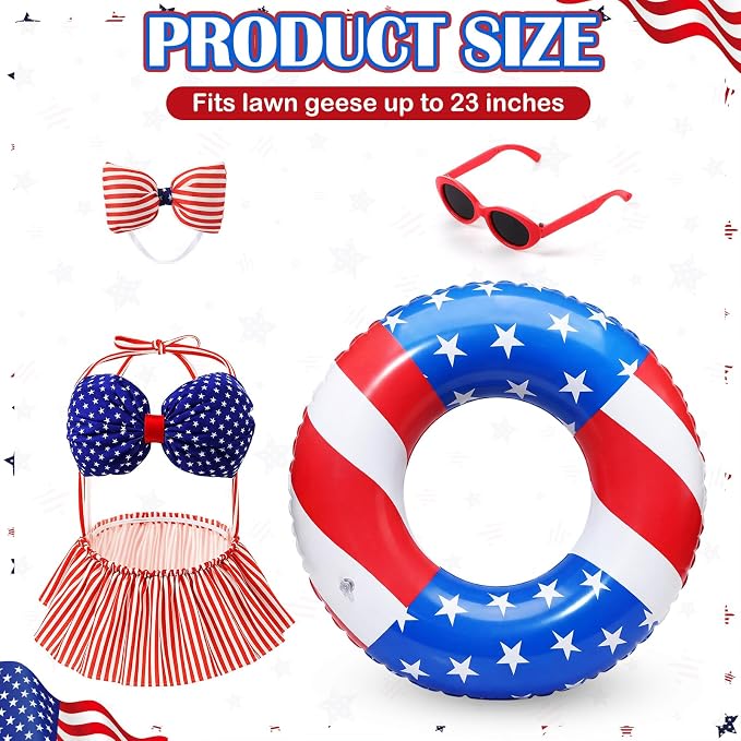 Bikini Porch Goose Outfits with Sunglasses and Swimming Tube for 23" Summer Goose Costume Garden Patio Statue Decor (4th of July)