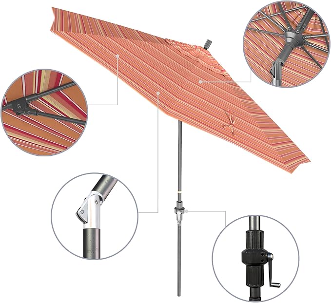 California Umbrella 9' Rd. Crank Lift, Collar Tilt, Aluminum Pole, Fiberglass Rib Patio Umbrella, Hammertone Grey Finish, Sunbrella Dolce Mango
