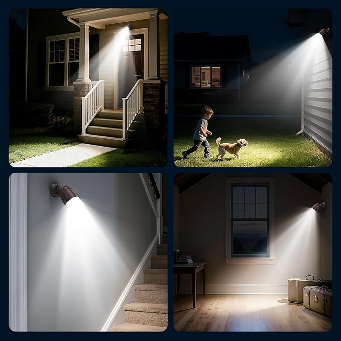 Motion Sensor Light Outdoor Battery Operated, 4000mAh Rechargeable 600 Lumen Battery Outside Lights Spotlight, IP65 Waterproof for Porch, Garage, House (Brown)