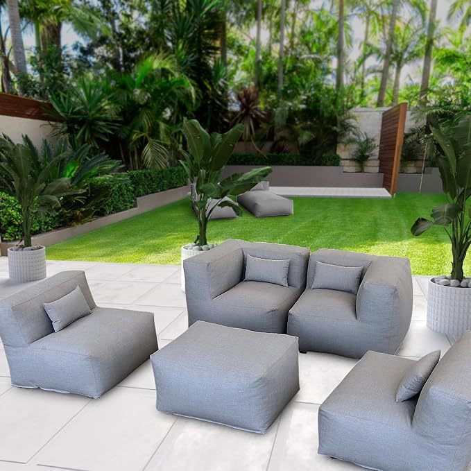 Dineli ANNYH Calaluna 5Pc Outdoor Furniture Sectional Conversation Set Combines 2Middle 2Corner Expansion Foam Filled Chairs,1Ottoman - A Unique Modular Contemporary Sofa (Dark Gray)
