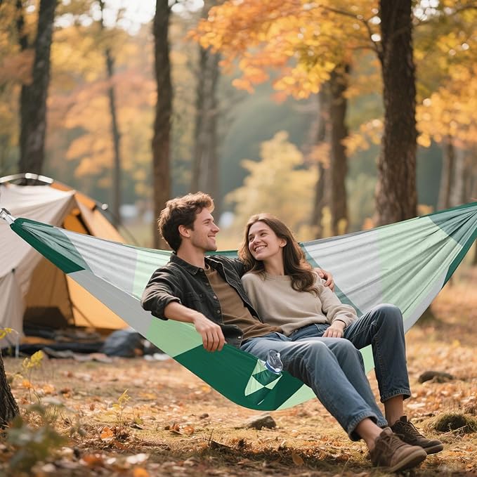 Green Triangular Geometric Camping Hammocks with Hanging Rope Hammock for Outside Essentials