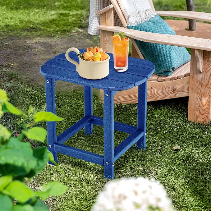 Tangkula Outdoor Side Table, Weather Resistant Adirondack Table, Outdoor Indoor Chairside End Tables, Waterproof HDPE, for Patio Poolside Porch Backyard, Easy Assembly, 19 x 14.5 x 18 Inch (2, Navy)