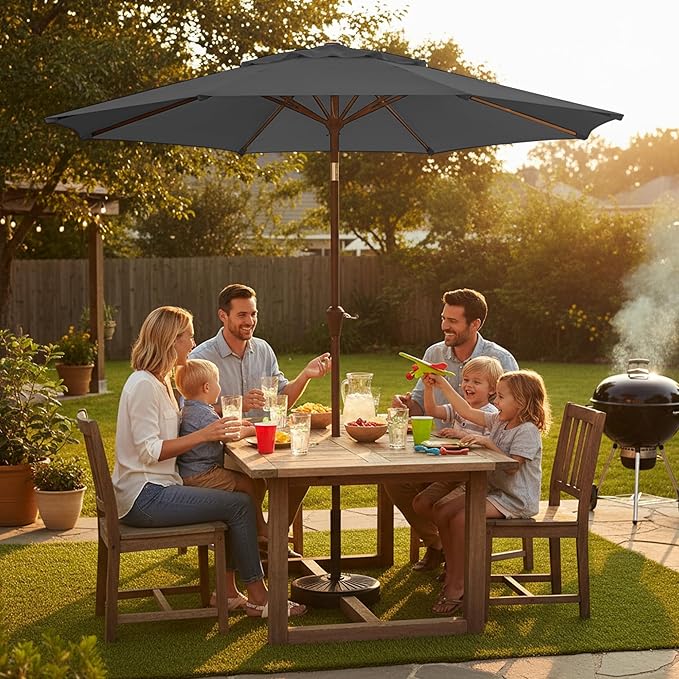 9ft 2-Tiers Patio Umbrella,Outdoor Market Table Umbrella with Push-Button Tilt & Crank | UV Protection,Suit for Backyard,Garden,Pool,Deck(Gray)
