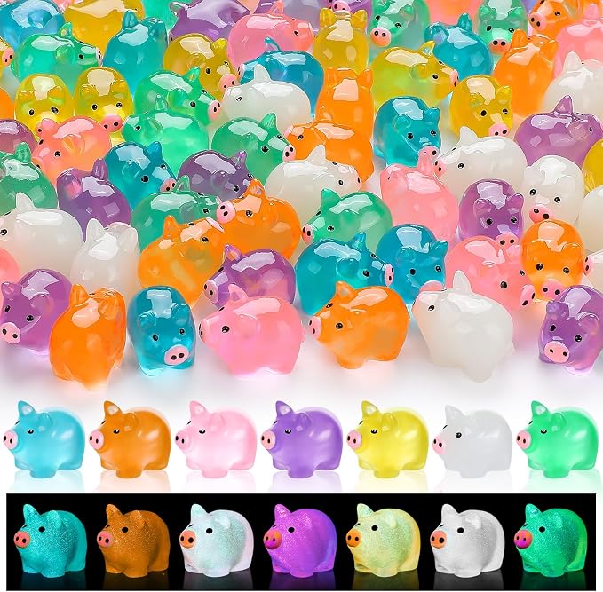 152PCS Luminous Mini Resin Pigs Miniature Pig Figurines Tiny Pig | Miniature Pigs Animals Figurines Glow in The Dark, Micro Garden Landscape, Dollhouses DIY, Birthday Party Decor
