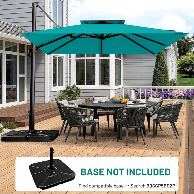 AreShark 10×10FT Double-Top Cantilever Patio Umbrella, Square Offset Umbrella with 360 Degree Rotation, Heavy Duty Patio Umbrella for Garden Deck Pool, 5 Tilt Angles, Turquoise Blue