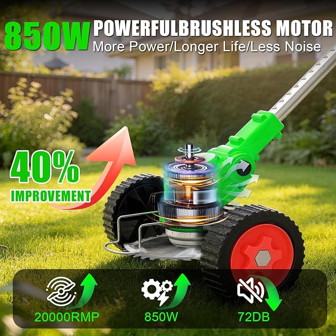 Electric Weed Wacker Cordless Eater, 21V No String Trimmer Battery Powered,3 In 1 Lightweight Grass Trimmer/Brush Cutter/Edger with Wheels and Metal Blade, Stringless Weed Trimmer for Lawn Yard Garden