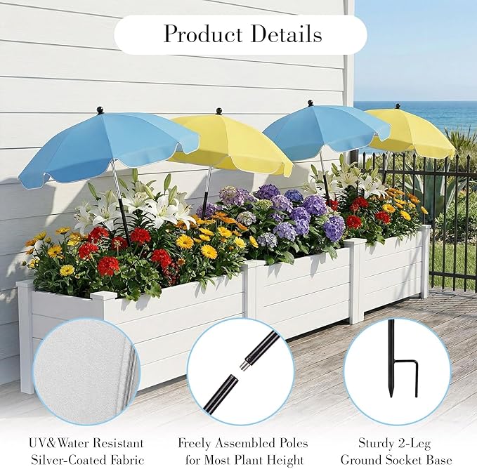 Garden Plant Umbrellas for Outdoor Plants, 24'' Upgraded Plant Shade Umbrella, 39.4'' Higher Sun Protection Cover Umbrellas with Windproof Base for Patio, Flower Pots, Garden Beds, Potted Plants