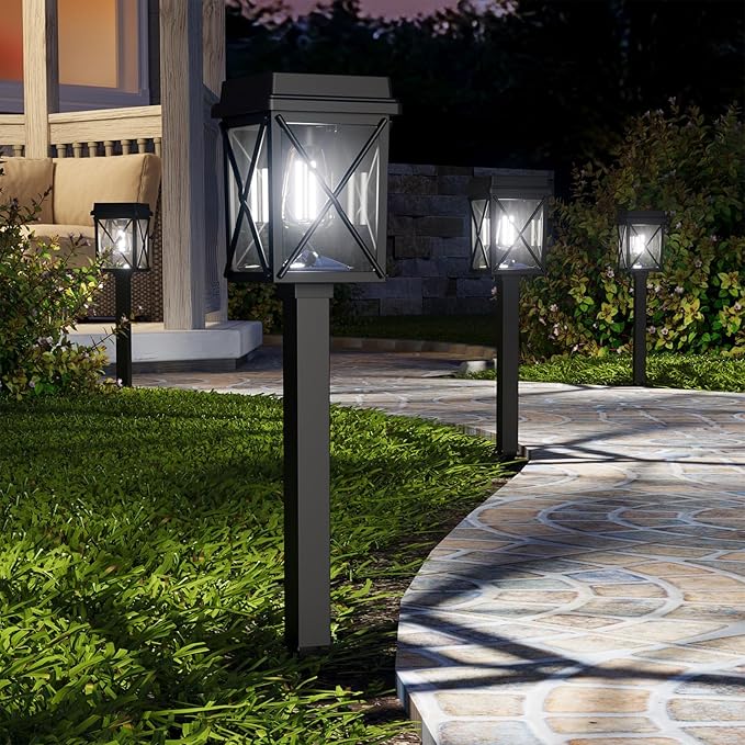 XMCOSY+ 12 Pack Solar Pathway Lights, 50LM Bright Garden Lights Solar Powered, Long Lasting Outdoor Solar Lights for Yard Backyard Driveway Walkway Landscape Path (Warm/Cool White)