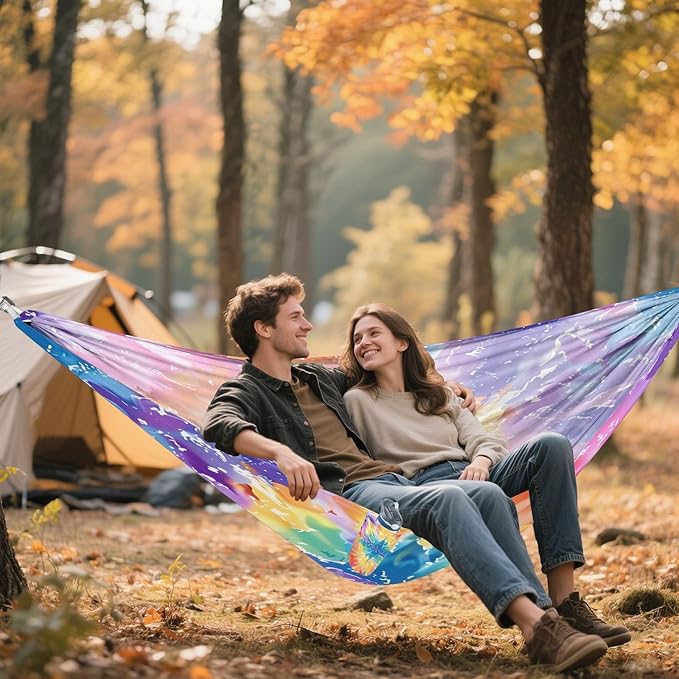 Camping Hammock Lightweight - 350lbs Portable Hammock with 2 Tree Straps and Attached Carry Bag,Great for Travel/Backpacking/Beach/Backyard - Single or Double - Tie Dye 7