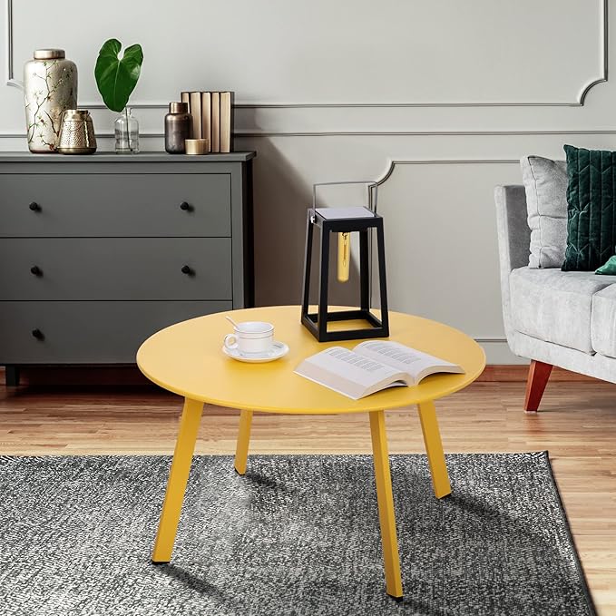 Meluvici Outdoor Side Table, Outdoor/Indoor Metal Steel Patio Coffee Table, Round Weather Resistant Anti-Rust (Yellow)