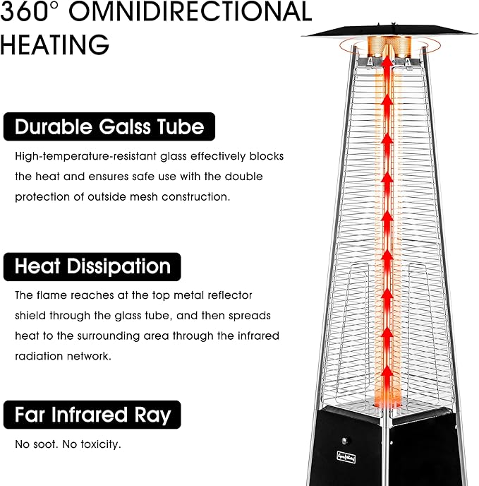 LEGACY HEATING Outdoor Patio Heater with Reflector Shield, 40,000 BTU Propane Patio Heater with Wheels for Commercial, Residential, Garden, Porch, Party, Deck