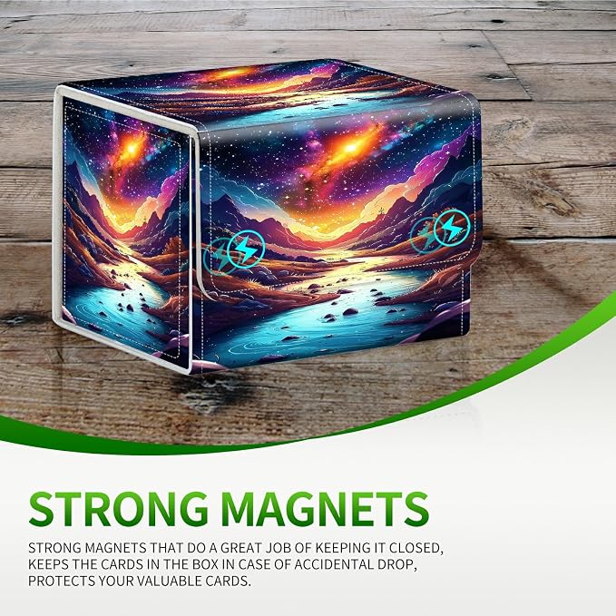 Card Deck Box for MTG, Cards Storage Box Fits 120+ Sleeved, Leather Small Size Strong Magnetic Closing Card Case for Board Games Magic TCG CCG Baseball Collection, Mountains Rivers