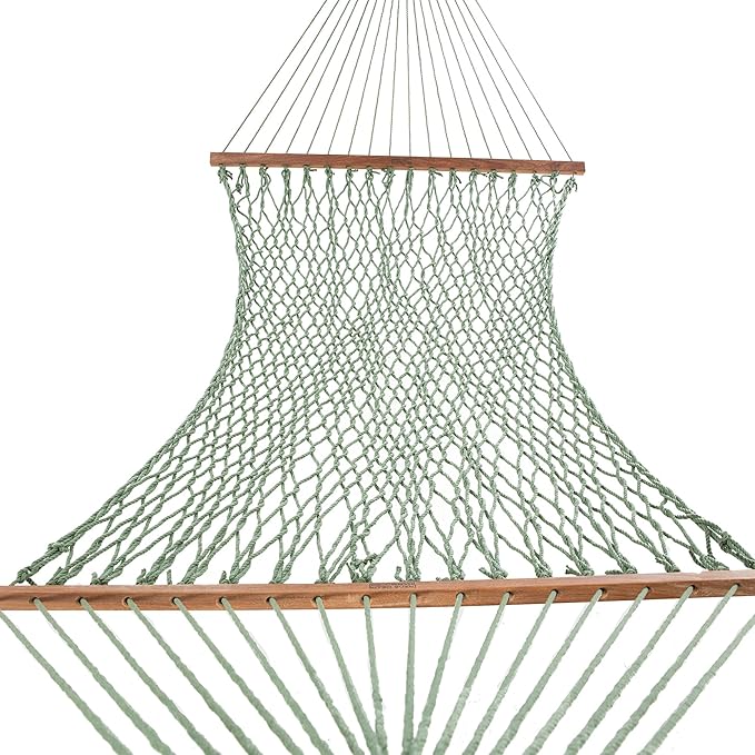 Nags Head Hammocks First Mate Meadow DuraCord Rope Hammock – 12 ft. x 50 in., 450 lb Capacity, Cumaru Spreader Bar, Galvanized Hardware, Handcrafted in USA, Free Chains & Tree Hooks