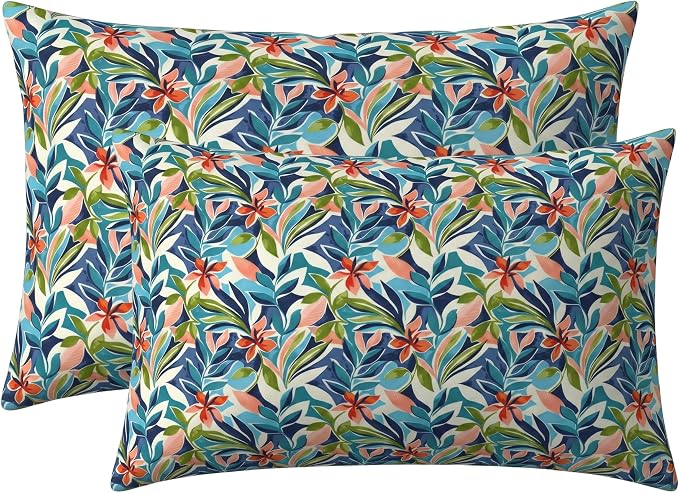 RSH DECOR: Lumbar Throw Pillows Set of 2 | 20” x 12" | All-Weather Spun Fabric | Outdoor Support Pillows for Patio Furniture | Made in USA (SOMAP Multi)