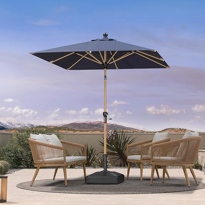 PURPLE LEAF 6.5' x 6.5' Patio Umbrella with Base Square Outdoor Table Umbrella Market Umbrella with Push Button Tilt & Crank and 8 Ribs Aluminum Outdoor Umbrella for Pool Backyard Beach, Navy Blue
