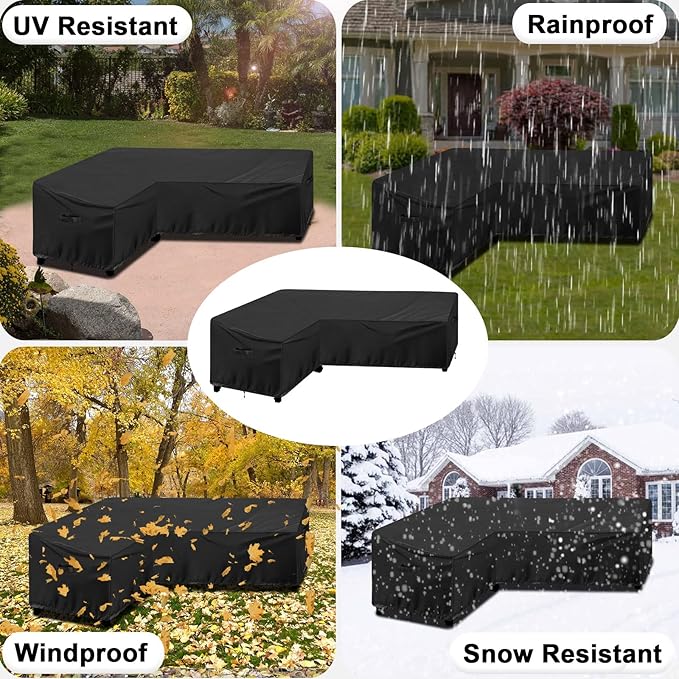 OutdoorLines Waterproof Outdoor Patio Sectional Cover - UV Resistant & Windproof L-Shaped Patio Furniture Covers for Deck, Lawn and Backyard, 420D Heavy Duty Couch Cover, Left Facing, 83"x104", Black