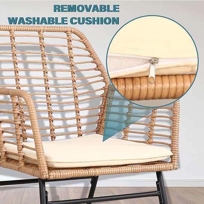 4 Piece Patio Conversation Set, Outdoor Wicker Furniture Set,Rattan Patio Furniture Sets for Backyard,Front Porch, Beige