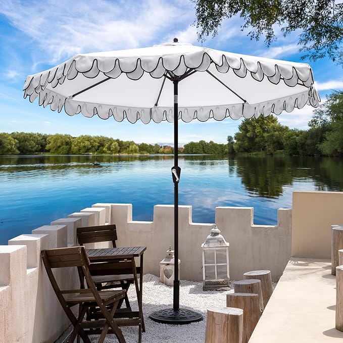 9Ft Elegant Valance Patio Umbrella, Outdoor Umbrellas for Patio with Auto-Tilt and Crank Systerm, Table Umbrella for Outdoors, Poolside,Beach, Backyard