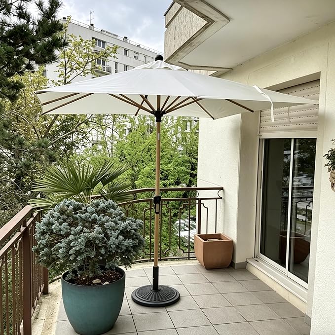 PURPLE LEAF 6.5' x 6.5' Square Patio Umbrella Market Umbrella Aluminum Outdoor Table Umbrella with Push Button Tilt & 8 Sturdy Ribs and Crank Commercial Sun Umbrella for Pool Backyard Deck, Cream