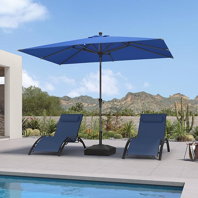 PURPLE LEAF 10' x 6.5' Rectangular Patio Umbrella Outdoor Table Umbrella Aluminum Frame Market Umbrella Sun Umbrella with 8 Sturdy Ribs & Tilt for Garden Deck Lawn & Pool Sky Blue