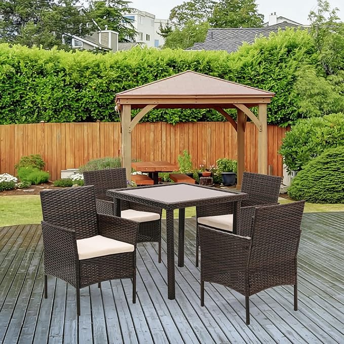 Athena Collection 5 Pieces Patio Furniture Set, Outdoor Patio Conversation Sets with Washable Cushion and Tempered Glass Tabletop, Balcony Furniture for Garden Poolside Balcony