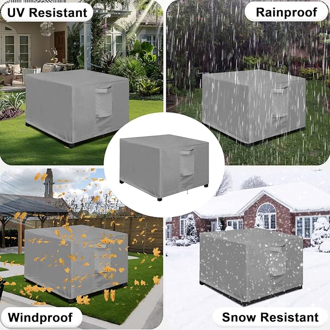 OutdoorLines Outdoor Waterproof Patio Ottoman Covers - Square UV-Proof Patio Side Table Cover Windproof Heavy-Duty Furniture Covering Protector 33L x 33W x 17H Inch, Grey
