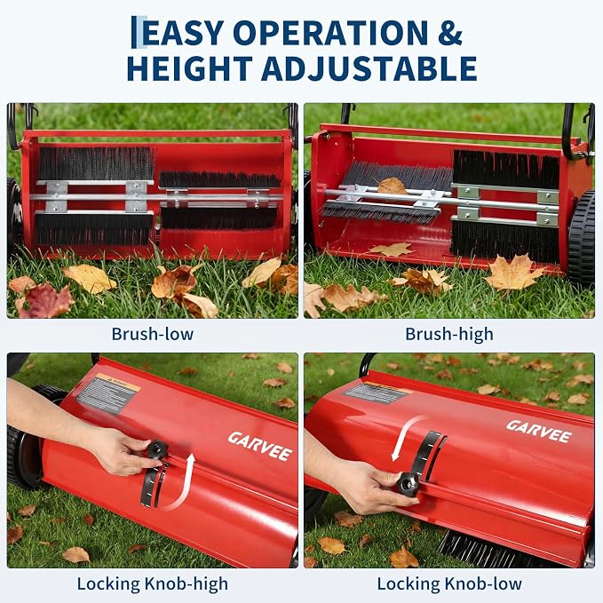 Push Lawn Sweeper 26Inch-Heavy Duty Walk Behind Leaf Collector and Yard Sweeper for Outdoor,Patio,Driveway,Garden Grass Sweepers,4 High Speed Spinning Brush,7 Cu. ft. Hopper Capacity
