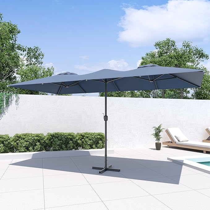 Kullavik 15FT Outdoor Patio Umbrella,Large Umbrella with 10 Heavy iron rib,sun umbrella with Crank Handle,Parasol for Poolside,Beach,Backyard,Navy Blue