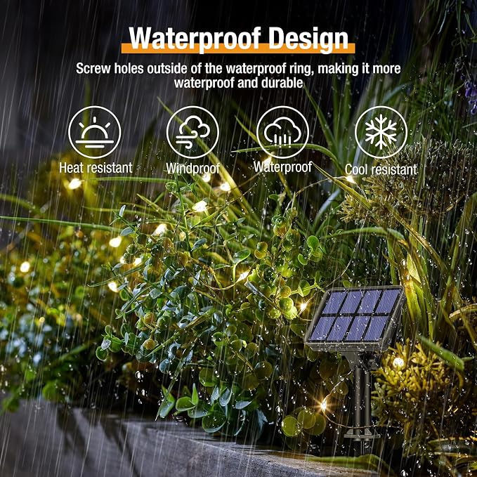 btfarm 4 Pack Solar String Lights Outdoor - Total 132FT 320LED Solar Fairy Lights Outside Waterproof 8 Modes, Copper Wire Solar Powered Twinkle Light for Garden Tree Christmas Wedding Party,Warm White
