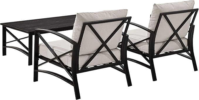 Crosley Furniture Kaplan 3-Piece Outdoor Chair and Coffee Table Set, Wicker Patio Conversation Sets for Deck, Oiled Bronze with Oatmeal Cushions