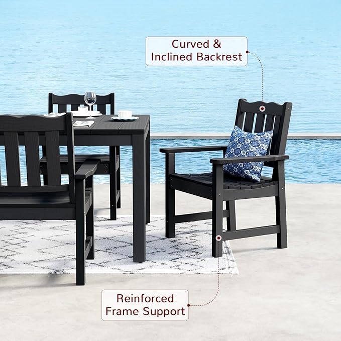 Stoog All-Weather Patio Dining Table for 4, Outdoor HIPS Dining Table with Aluminum Frame, Waterproof Patio Table, Never Rot or Fade, Black