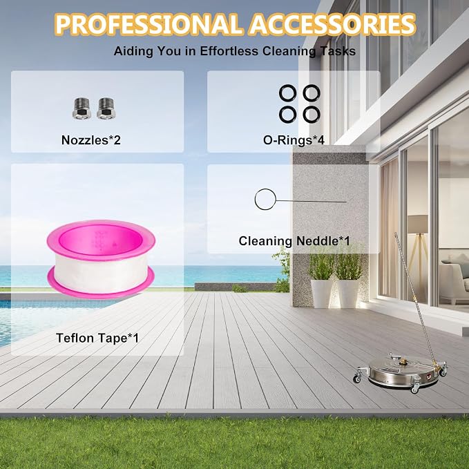 OCPTY 18" Pressure Washer Surface Cleaner with 4 Wheels 1/4" Quick Connector, 4.0 GPM Stainless Steel Surface Cleaner for Concrete, Patio, Sidewalk, Deck and Driveways,4000 PSI