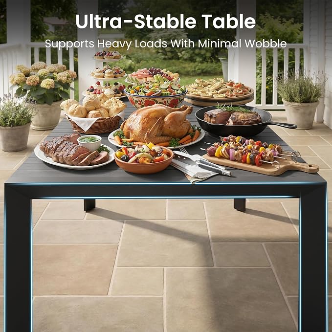 Crestlive Products 95" Outdoor Dining Table for 10, Aluminum Patio Dining Table with Umbrella Hole Weather-Resistant Rectangle Outside Table for Garden Backyard Deck, Grey
