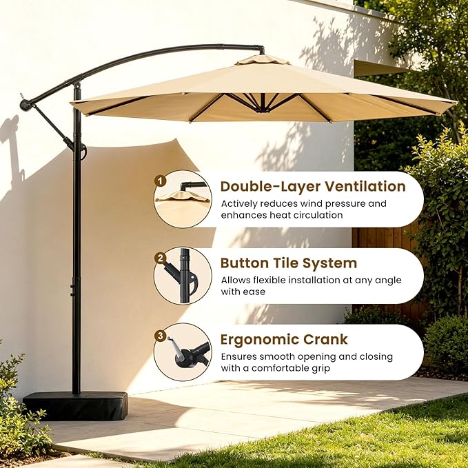 Patio Umbrella, 10FT Outdoor Umbrella with Base Included, 45° Tilt Large Cantilever, UV Protection, 360° Rotation for Backyard, Poolside, Deck, Pool, Garden