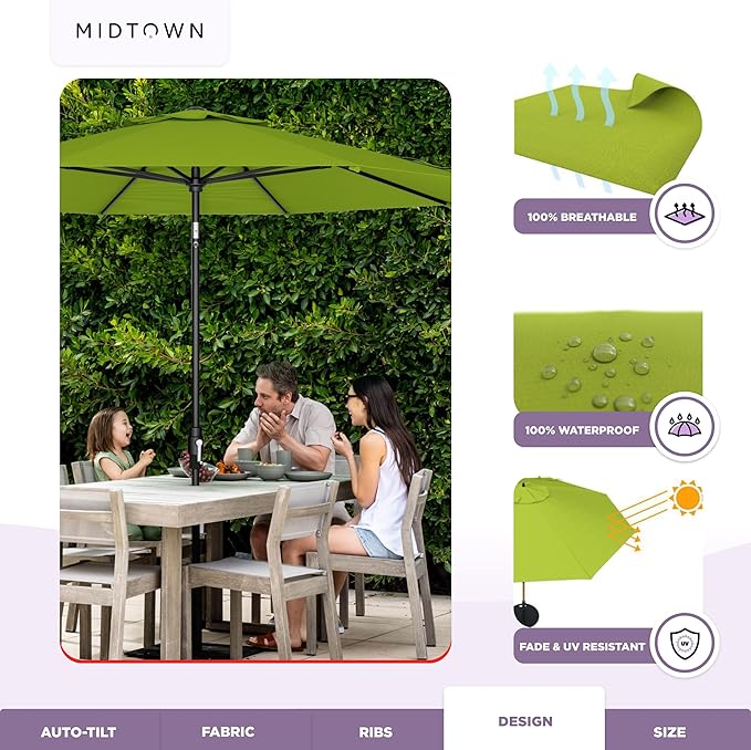 Midtown Umbrellas – The Swilt 10 Ft Patio Umbrellas with 360° Swivel & Tilt Mechanism, 8 Fiberglass Ribs & Terylast Polyester Fabric for Backyard, Deck, Pool & Cafes - Pear Canopy, Black Pole