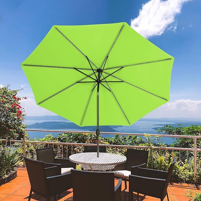 Sundale Outdoor Solar LED Patio Umbrella with Sand Bag Umbrella Base, Outdoor Umbrella with Tilt and Crank, Apple Green