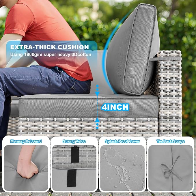 17-Piece Patio Furniture Set, Outdoor Patio Furniture with Swivel Chairs Set, Thick Cushions, Modular Patio Sofa, Dual-Strand Wicker Rattan, Rust-Resistant Frame, Grey
