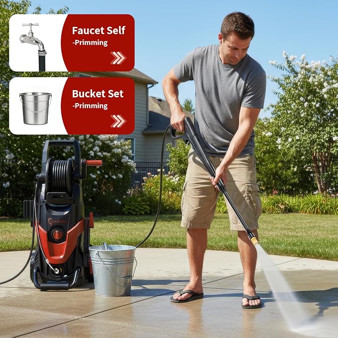 2026 New Pressure Washer 4800PSI w/4 Quick Connect Nozzles, Inlet Hose & Filter&500ML Soap Tank, High Cleaning Machine for Cars/Fences/Driveways/Patios/Home Cleaning,Red