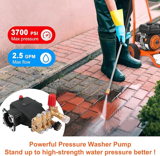 Happybuy Pressure Washer Pump, 3/4" Shaft Horizontal Triplex Plunger, 3700 PSI, 2.5 GPM, Replacement Kit for Simpson MorFlex 40224, 40225, 40226 Models, High-Pressure Power Washer Pump, Durable