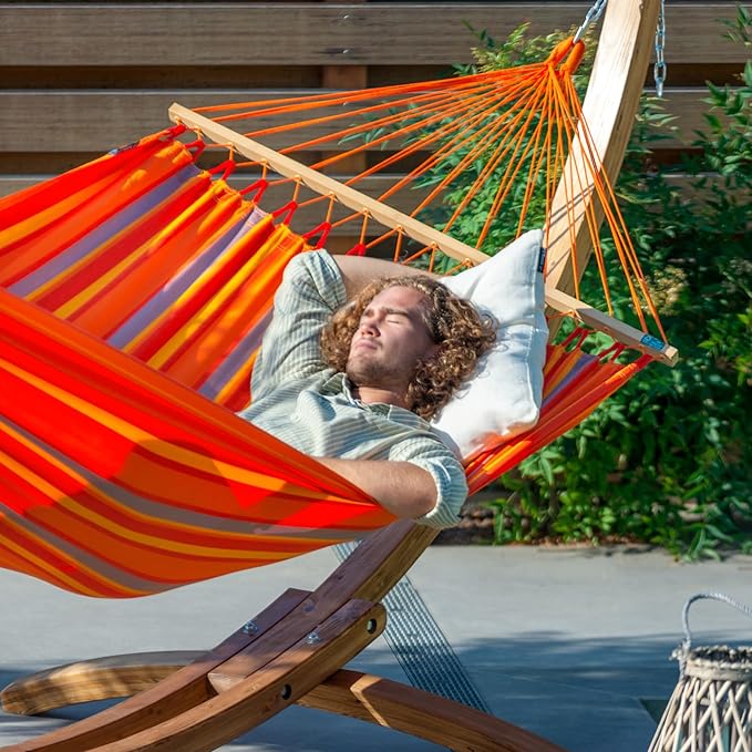 LA Siesta® Alisio Hammock with Spreader Bar & Elipso Stand, Outdoor Hammock with Stand Included, Larch Wood Stand - Weatherproof Outdoor Hammock, 2 Person Hammock w/Stand - Max 355 Lbs, Toucan