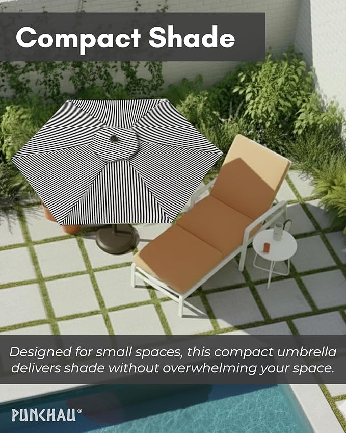 6 Ft Outdoor Patio Umbrella - Outdoor Umbrella for Patio, Pool, Table, Garden, Deck, & Beach - Easy Open/Close Crank and Push Button Tilt Adjustment - Black & White Striped Market Umbrellas