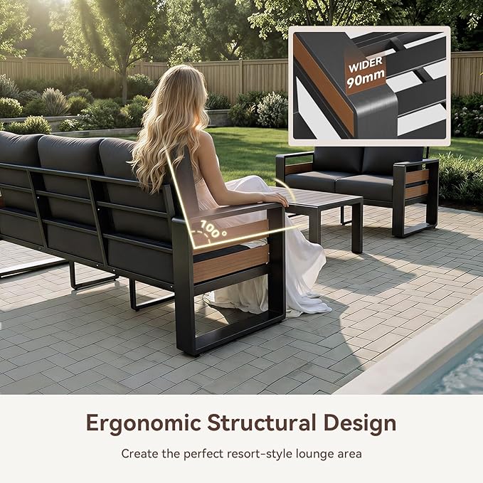 Aoxun Aluminum Outdoor Patio Furniture Set, 2 Seats Metal Sectional Patio Furniture, Modern Outside Sectional Set for Backyard, Love Seat Sofa ×1, Dark Grey & Dark Grey