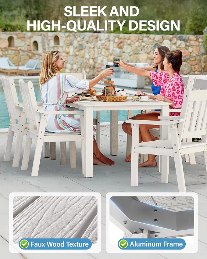 YEFU Outdoor Patio Dining Sets: All Weather 12 Piece Dining Table Set for 10 with Umbrella Hole & Aluminum Frame - Outdoor Furniture 2 Table and 10 Chairs for Outside Backyard/Porch/Deck White