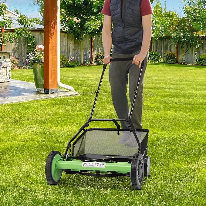 20-Inch Push Reel Lawn Mower, Walk-Behind 4-Wheel Manual Mower for Residential Lawn & Garden, Eco-Friendly Quiet Reel Mower for Homeowners