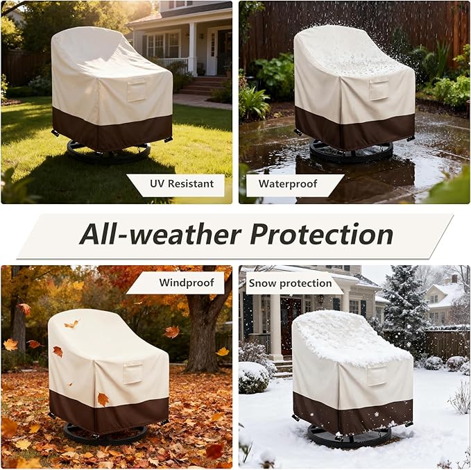 Patio Chair Covers Waterproof Swivel Outdoor Chair Cover, 35W x 37D x 36H Inches Patio Furniture Covers 4 Pack (Beige)