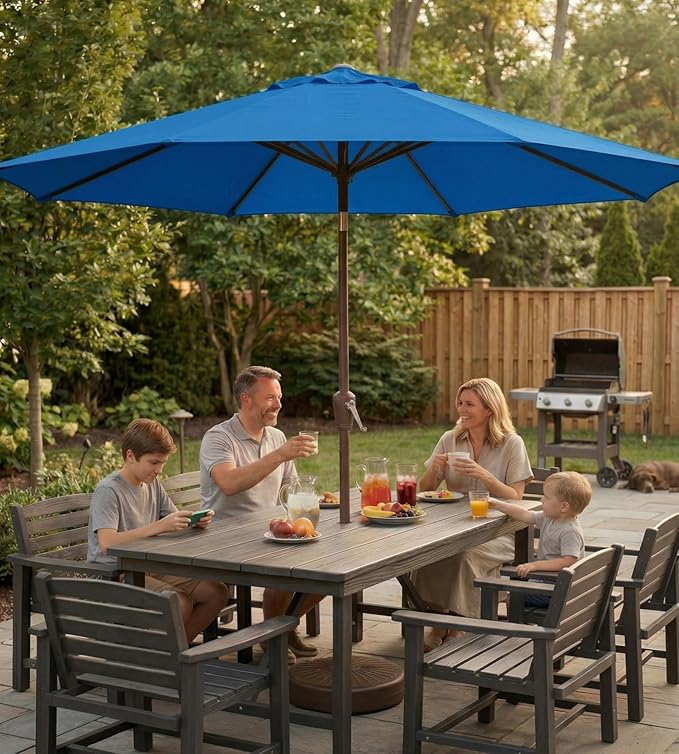 10FT Patio Umbrella, Outdoor Umbrella with Push Button Tilt and Crank, 8 Sturdy Ribs, UV Protection & Waterproof Market Umbrella for Pool, Backyard, Beach,Deck (Royal blue)