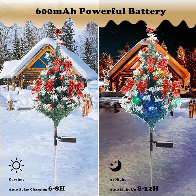 ULAROOM Solar Christmas Tree Light - Christmas Waterproof Small Pathway Lights, Outdoor Lights Christmas Decorations Cedar Xmas Tree with 20 LED Lights in 4 Colors for Garden/Yard/Patio, 2 Packs